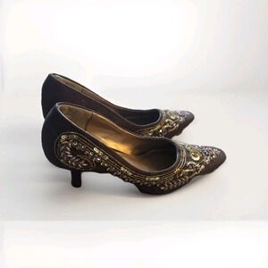 Amanda The Works Women's Brown Embroidered Beaded Sequin Pumps Heels Size 12M